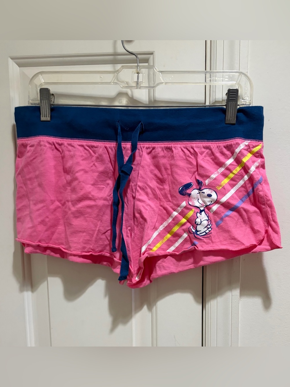 Peanuts Pink Knit Shorts with Navy Waistband and Snoopy Graphic